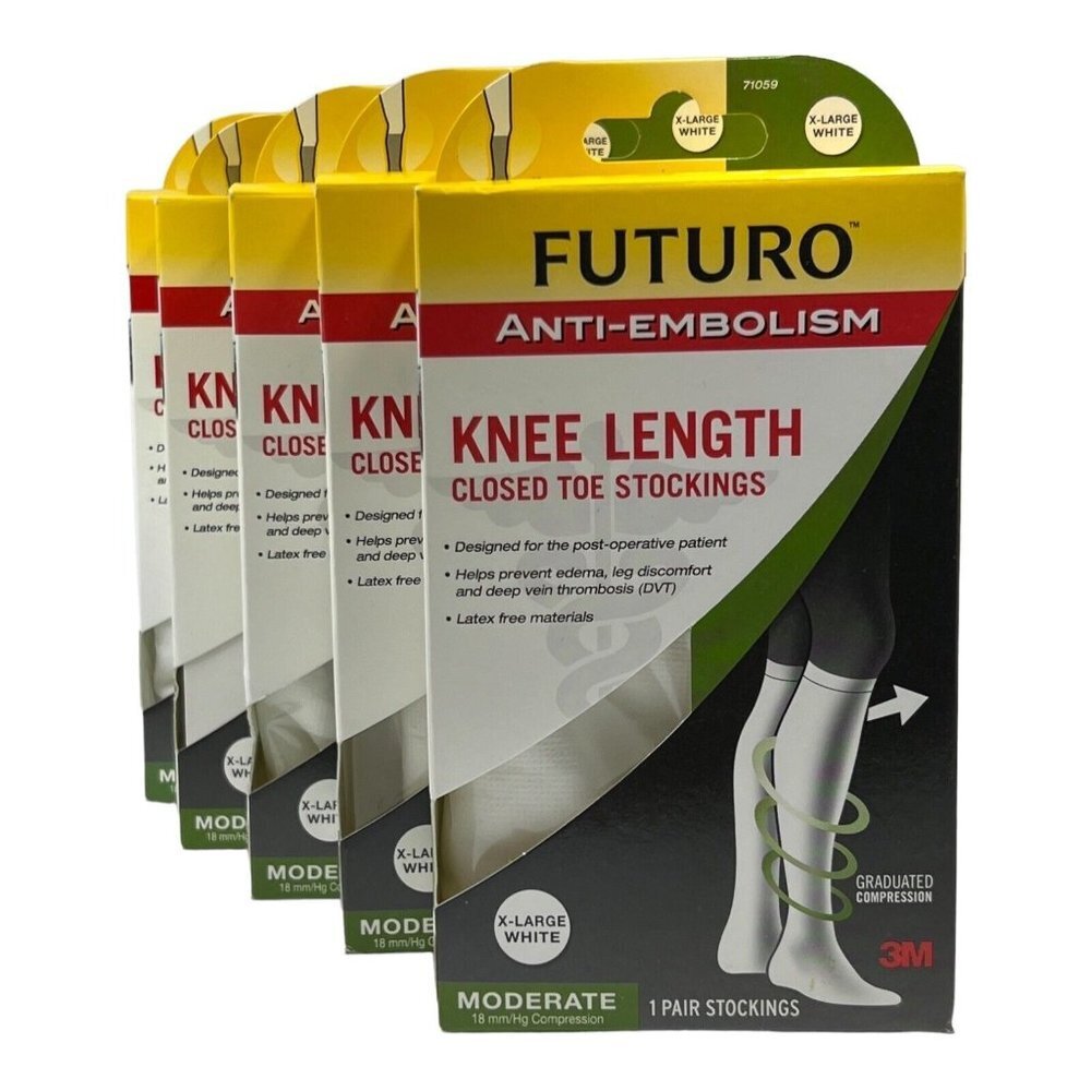Futuro Unisex XL Anti Embolism Knee Length Closed Toe Stockings White 71059 5 P
